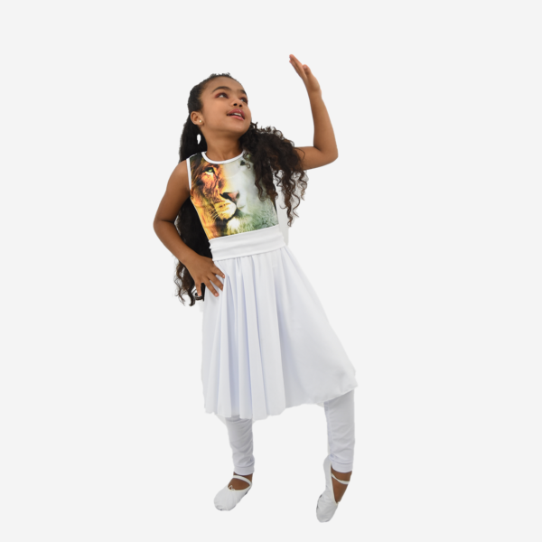 Vestido Cordeiro e Leao Infantil branco R9000 - Roupas de Dança Ministerial - Estilo Dança