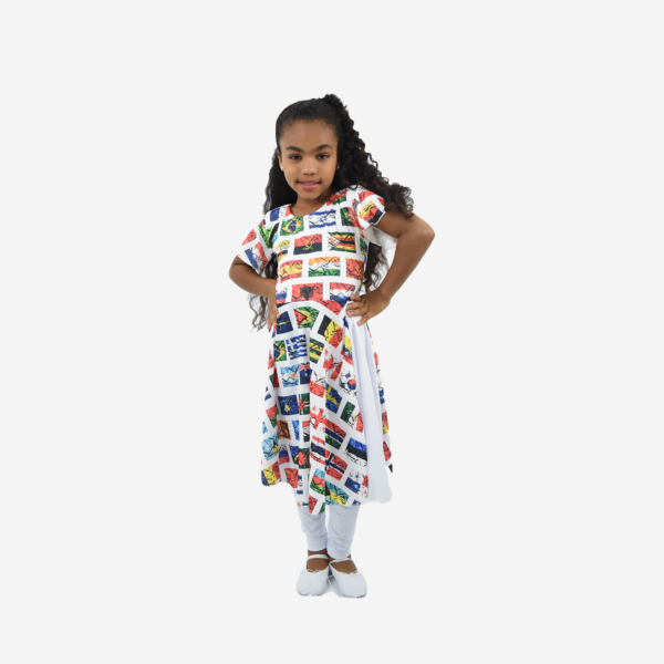 Vestido Infantil Nacoes branco estampado frente e costas R10000 - Roupas de Dança Ministerial - Estilo Dança