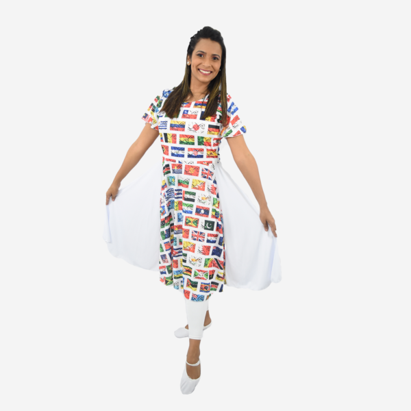 Vestido Nacoes estampado frente e costas branco R12000 - Roupas de Dança Ministerial - Estilo Dança