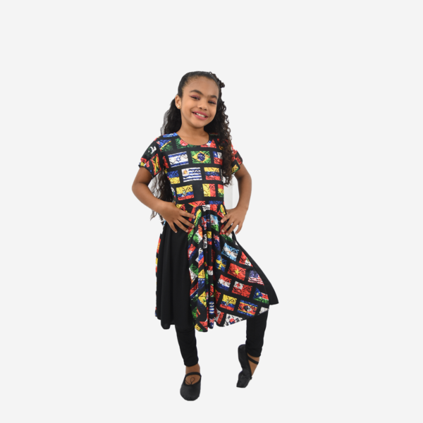 Vestido Nacoes preto estampado frente e costas infantil R10000 - Roupas de Dança Ministerial - Estilo Dança