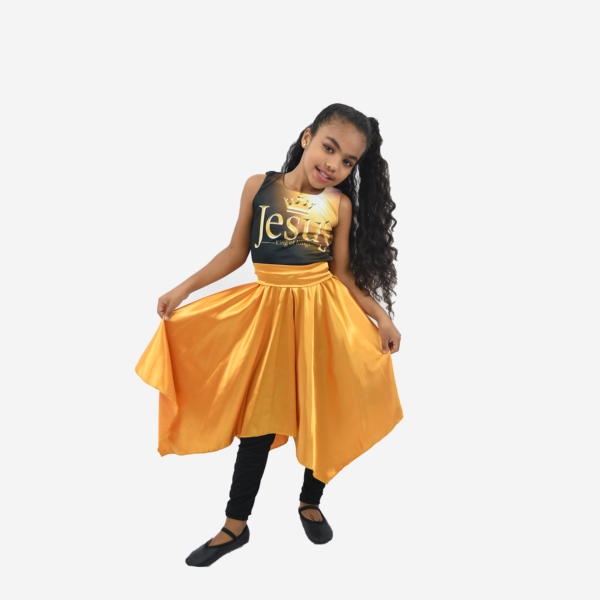 Vestido Rei dos reis dourado Infantil R10000 - Roupas de Dança Ministerial - Estilo Dança