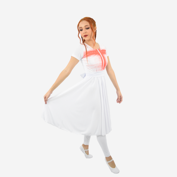 Vestido Resplandecer Branco Meia Manga R9900 - Roupas de Dança Ministerial - Estilo Dança