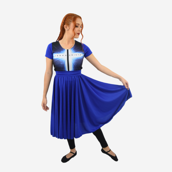 Vestido Resplandecer Meia Manga Azul Royal R9900 - Roupas de Dança Ministerial - Estilo Dança