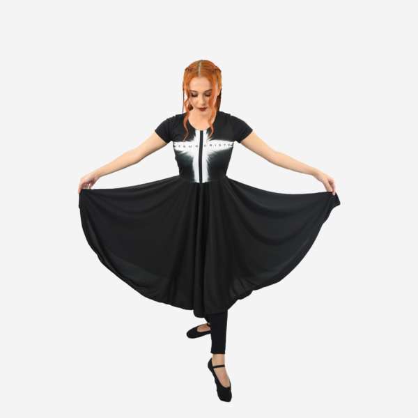 Vestido Resplandecer Meia Manga Preto R9900 - Roupas de Dança Ministerial - Estilo Dança