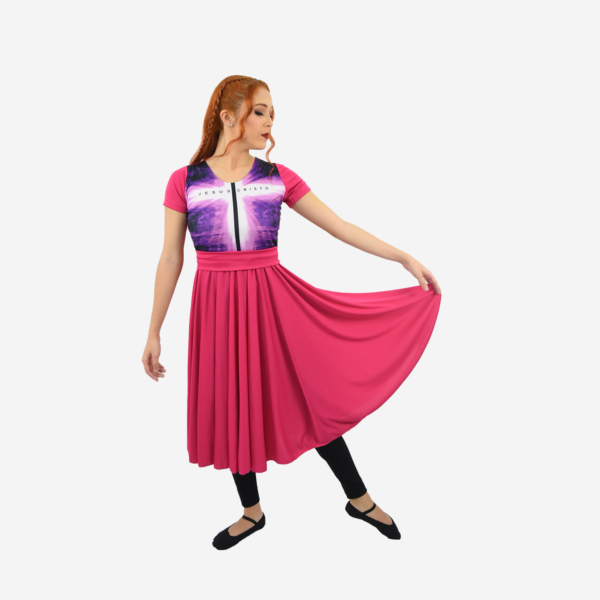 Vestido Resplandecer Meia Manga Rosa Pink R9900 - Roupas de Dança Ministerial - Estilo Dança