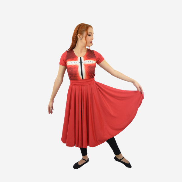 Vestido Resplandecer Meia Manga vermelho R9900 - Roupas de Dança Ministerial - Estilo Dança