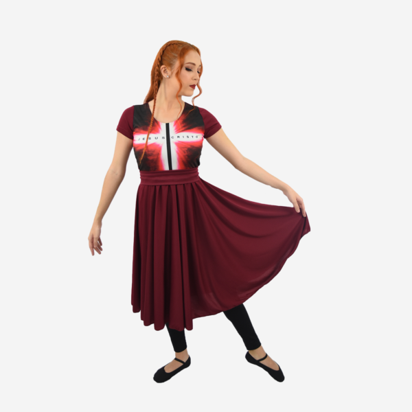 Vestido Resplandecer Meia manga Vinho R9900 - Roupas de Dança Ministerial - Estilo Dança